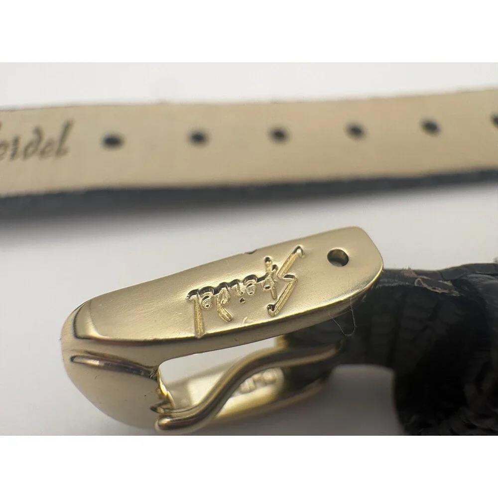Vintage NOS Speidel 12mm Genuine Lizard Watch Strap - Black w/ Gold Buckle